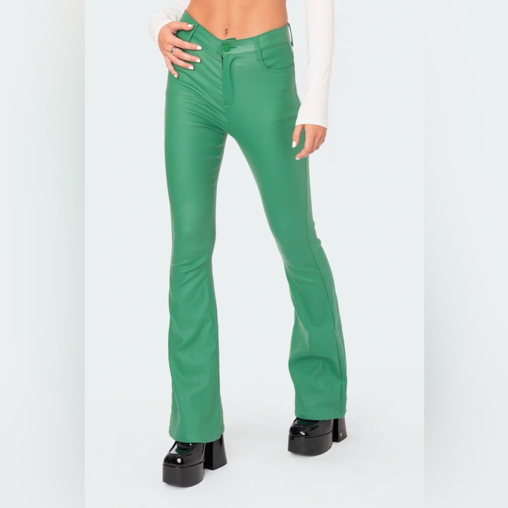 Edikted green luna faux leather flare jeans